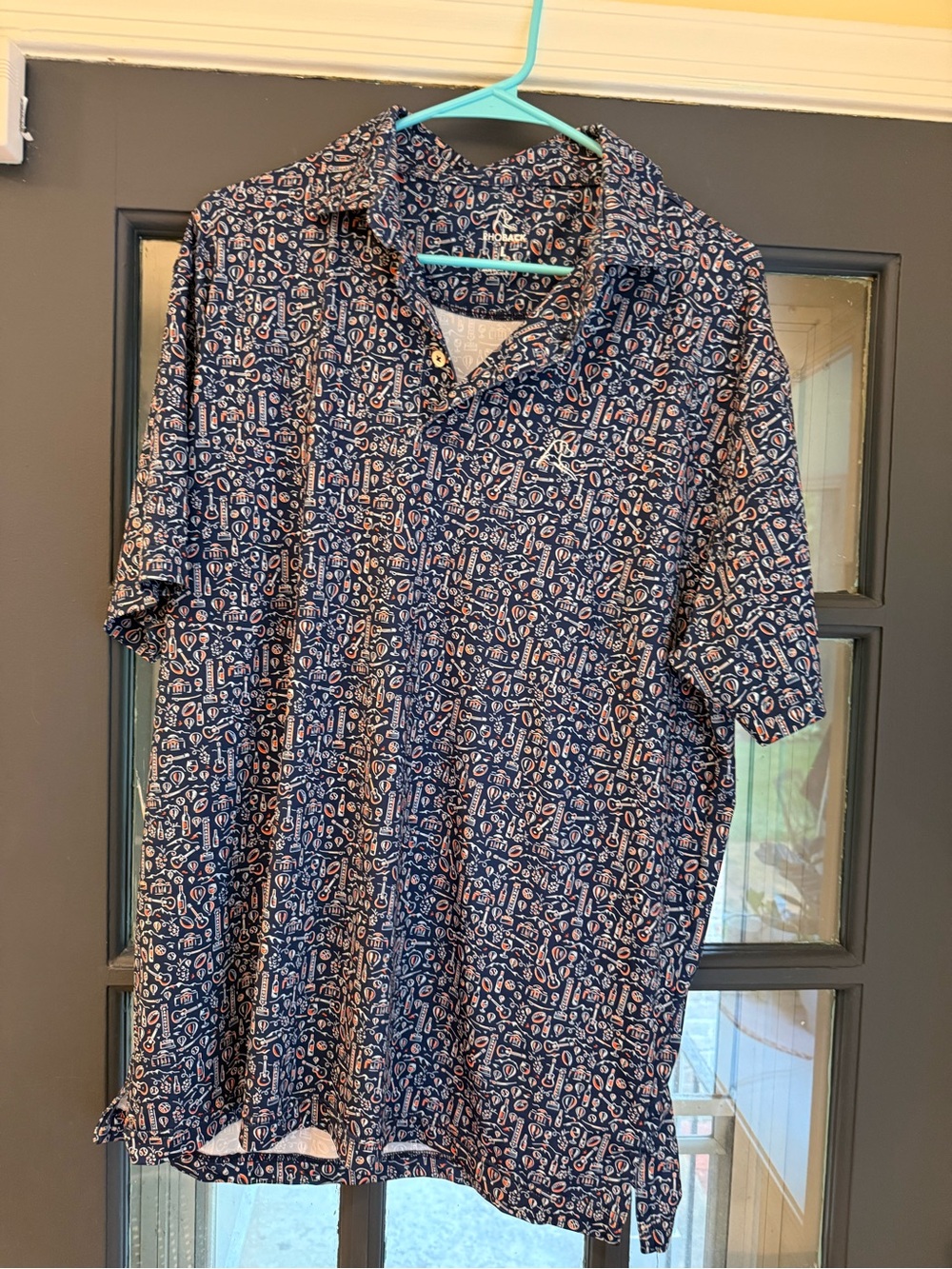 Rhoback Charlottesville UVA  Navy Patterned Short-Sleeve Golf Shirt Large